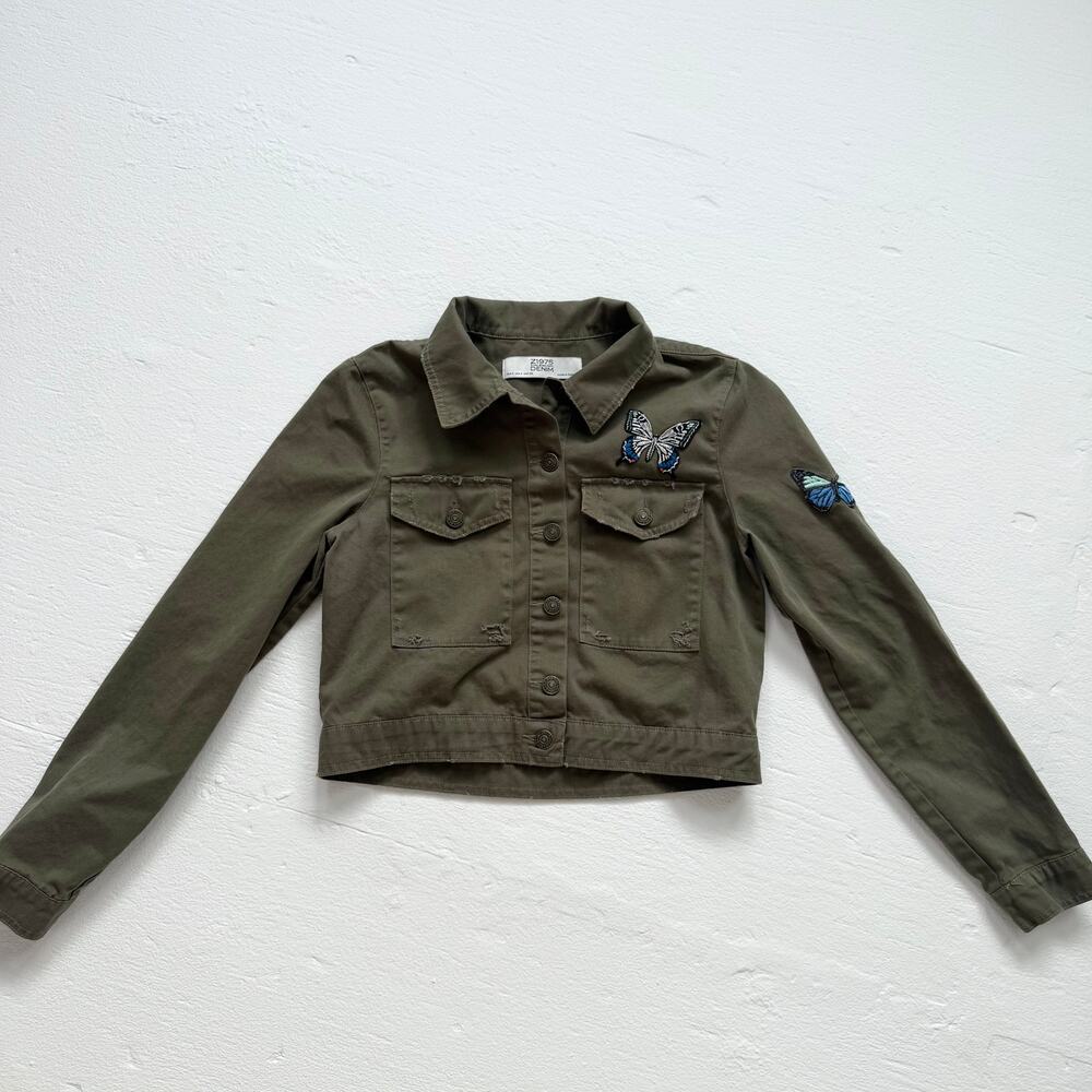 Zara Z1975 Denim Embroidered Butterfly Cropped Jacket, Size Small